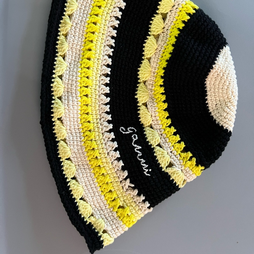 Ganni Black and Yellow Crochet Hat